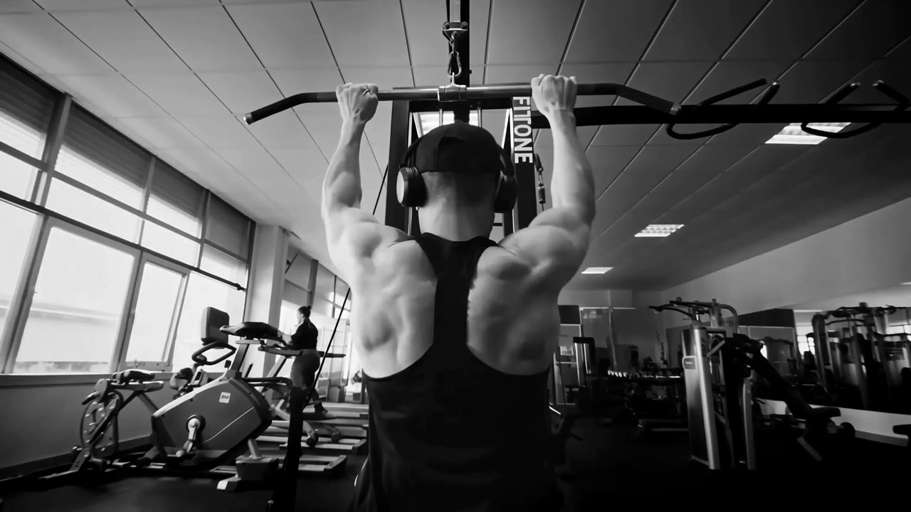 Alejandro Albornoz de espaldas haciendo jalón al pecho en el gimnasio.